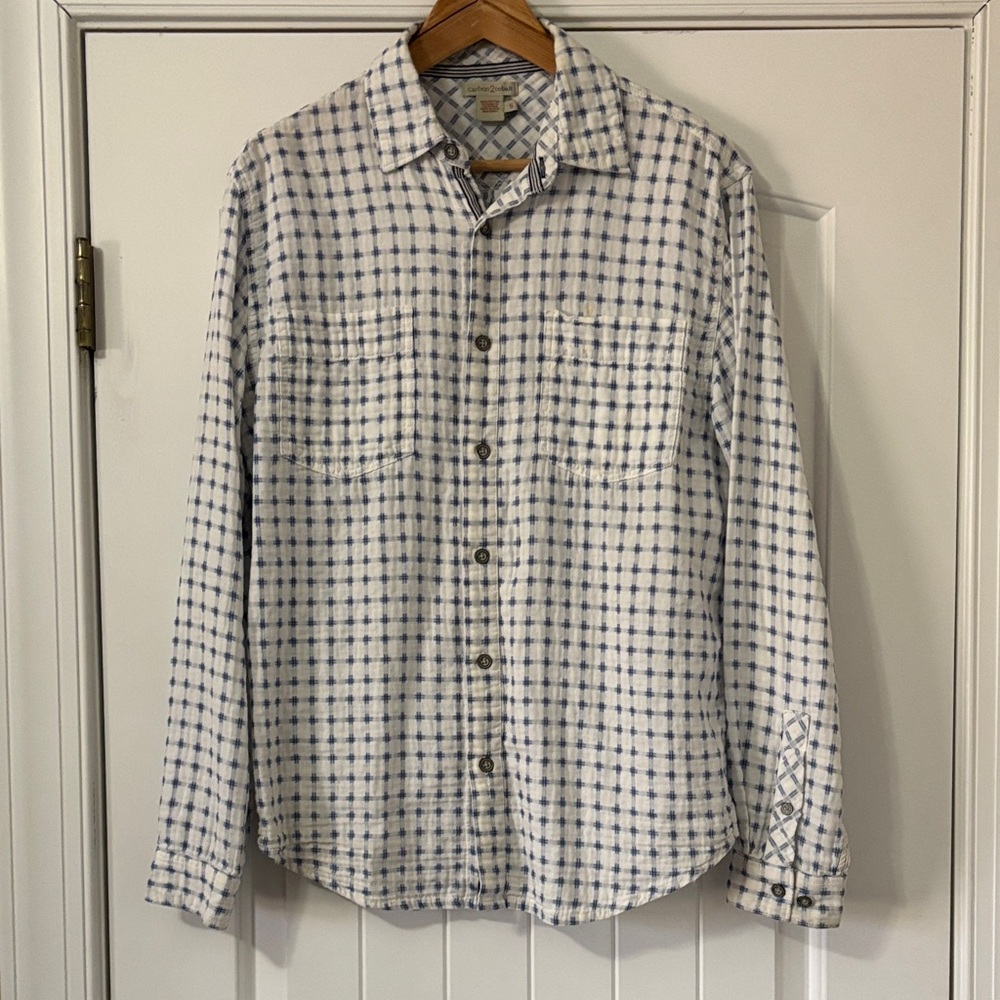 Men's Blue and White Checkered Shirt